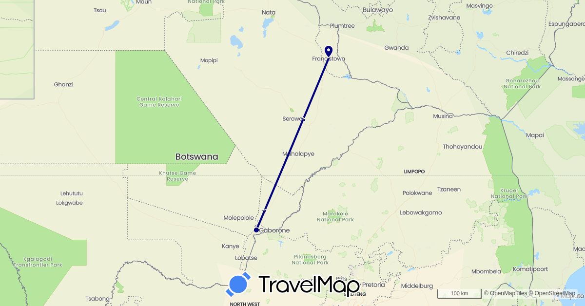 TravelMap itinerary: driving in Botswana (Africa)